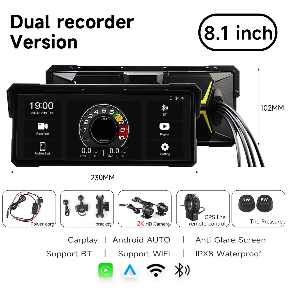 Motorcycle 8" Android Auto & CarPlay Display
