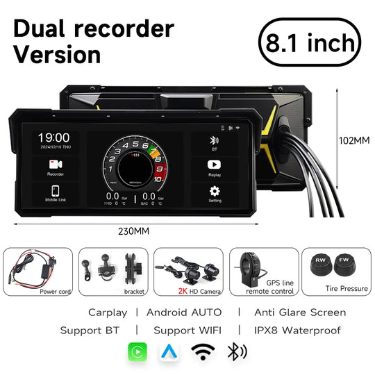 Motorcycle 8" Android Auto & CarPlay Display