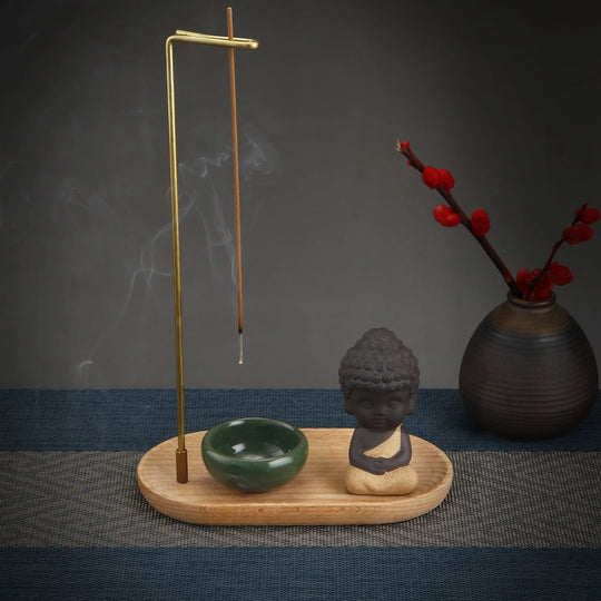 Zen Harmony: Creative Ceramic Little Monk Incense Burner Set - VAZIRION